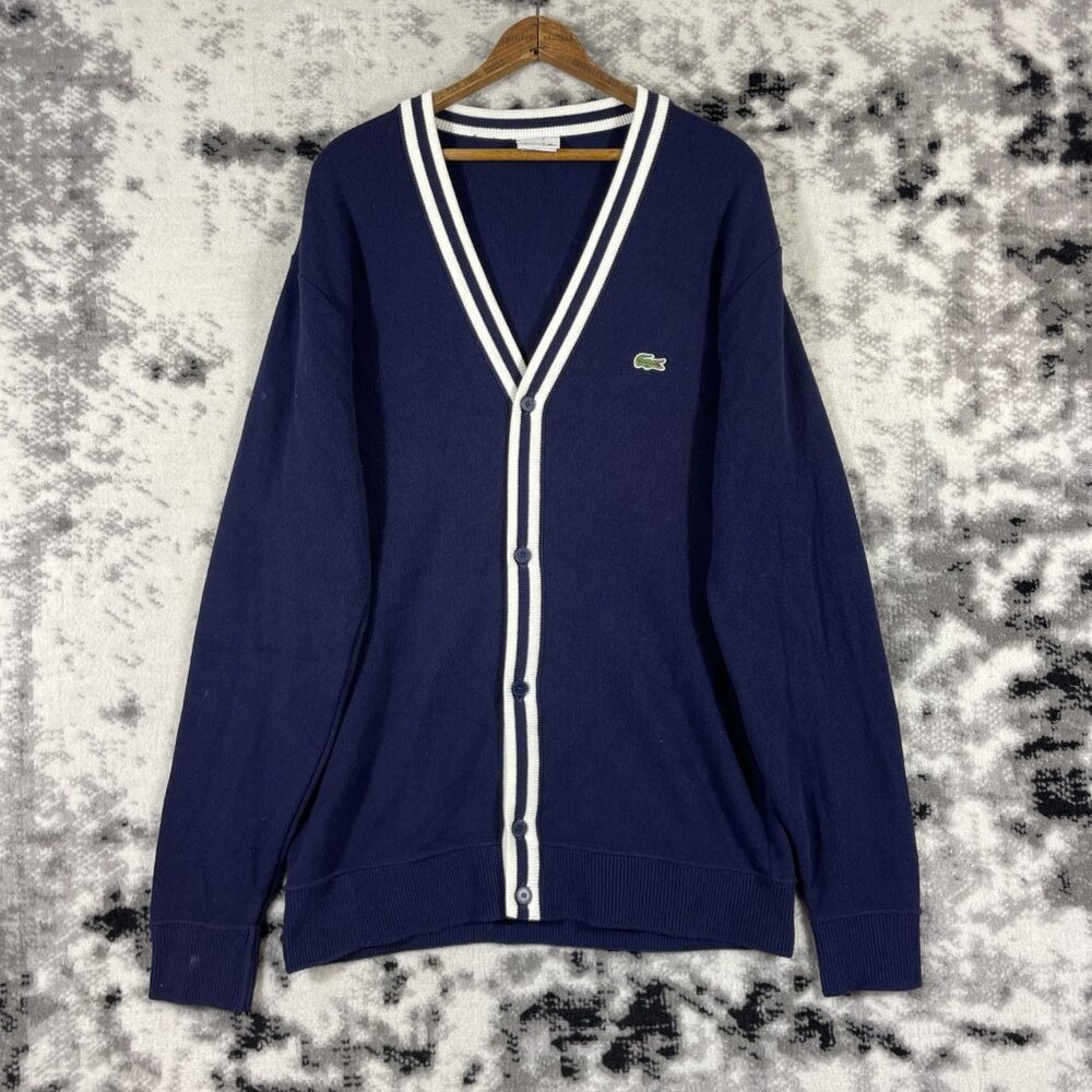 Vintage Izod Sweater Mens Size 6 Blue White Midline Button Up‎ Cardigan Preppy